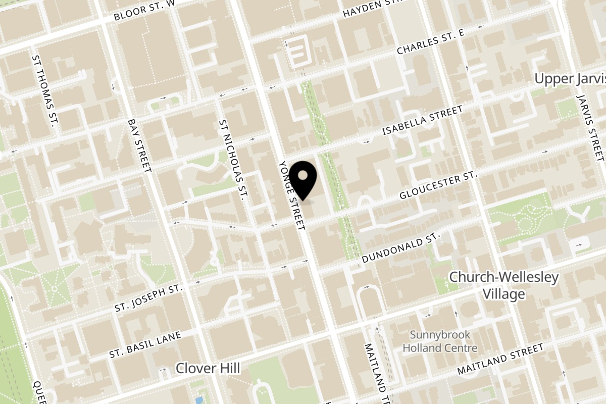 Map showing the location of Broken Rice on 613 Yonge Street in Toronto